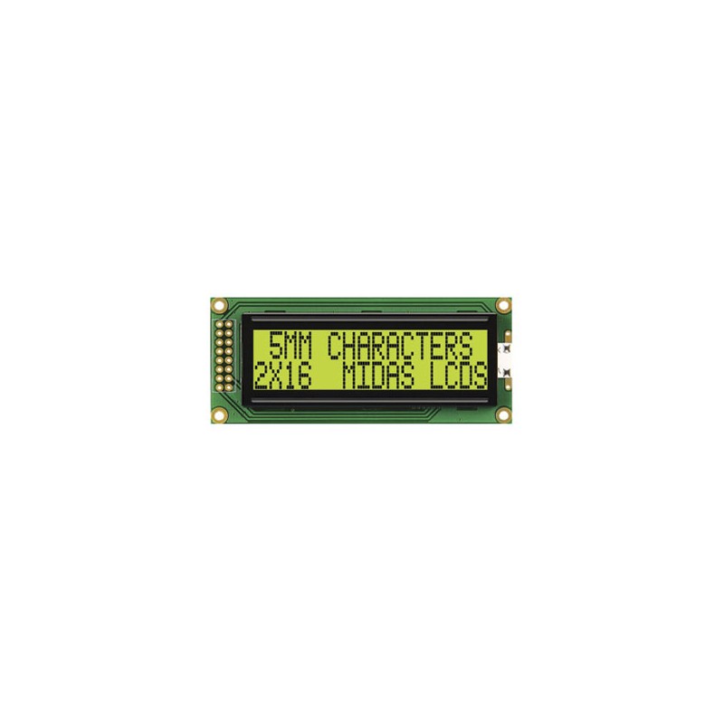 50 pcs - Midas MC21605F6WE-SPTLY F Alphanumeric LCD Display Yellow-Green, 2 Rows by 16 Characters, Transflective