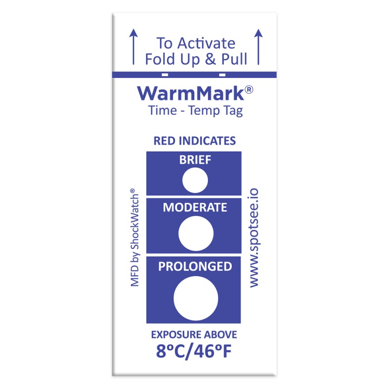 10 pcs - SpotSee Non-Reversible Temperature Sensitive Label, +8°C to +37°C, 1 Level Levels