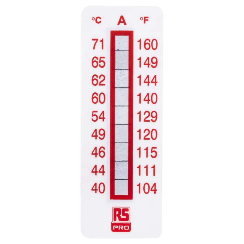 10 pcs - RS PRO Non-Reversible Temperature Sensitive Label, 40°C to 71°C, 9 Levels