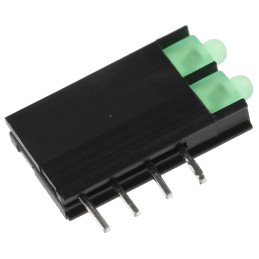 10 pcs - Kingbright L-4060VH/2GD, Green Right Angle PCB LED Indicator, 2 LEDs, Through Hole 2.5 V