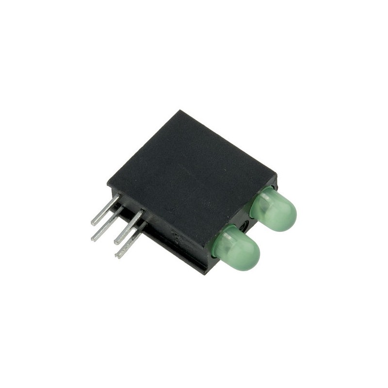 10 pcs - Dialight 553-0122F, Green Right Angle PCB LED Indicator, 2 LEDs 3mm (T-1), Through Hole