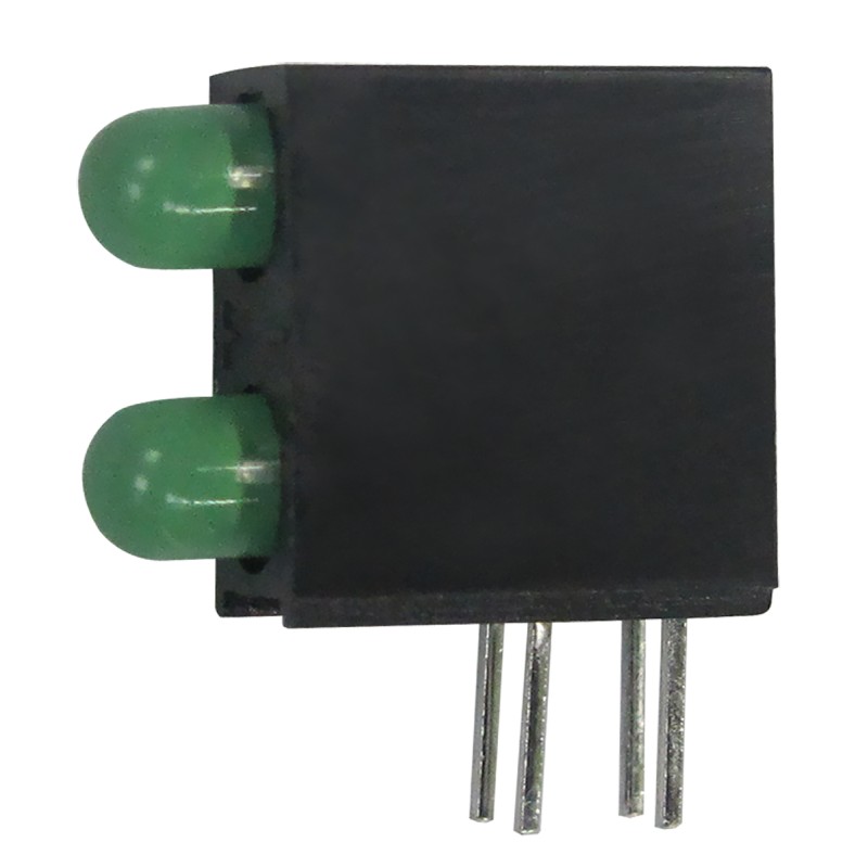 20 pcs - Kingbright L-93A8EB/2GD, Green Right Angle PCB LED Indicator, 2 LEDs, Through Hole 2.5 V