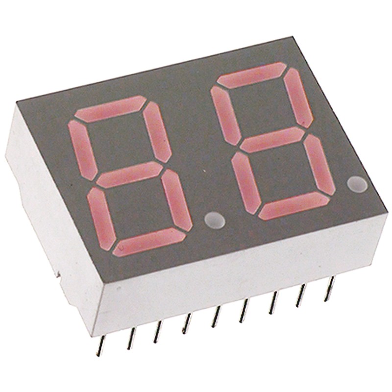 5 pcs - HDSP-523E Broadcom 2 Digit 7-Segment LED Display, CC Red 7.69 mcd RH DP 14.2mm