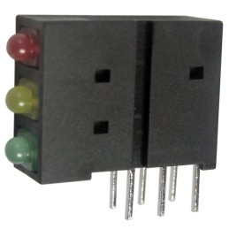 5 pcs - Kingbright L-4060XHA/1I1Y1GD, Green Right Angle PCB LED Indicator, 3 LEDs, Through Hole 2.5 V