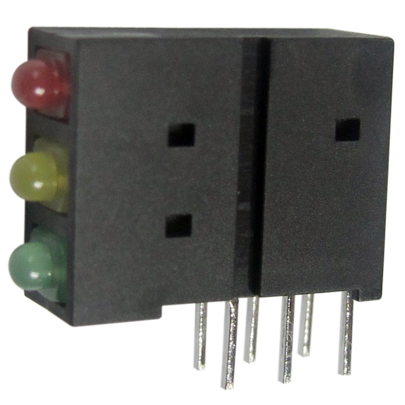 5 pcs - Kingbright L-4060XHA/1I1Y1GD, Green Right Angle PCB LED Indicator, 3 LEDs, Through Hole 2.5 V