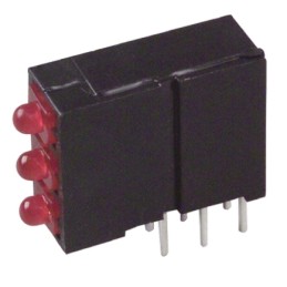 5 pcs - Dialight 570-0100-111F, Red Right Angle PCB LED Indicator, 3 LEDs, Through Hole 2.5 V