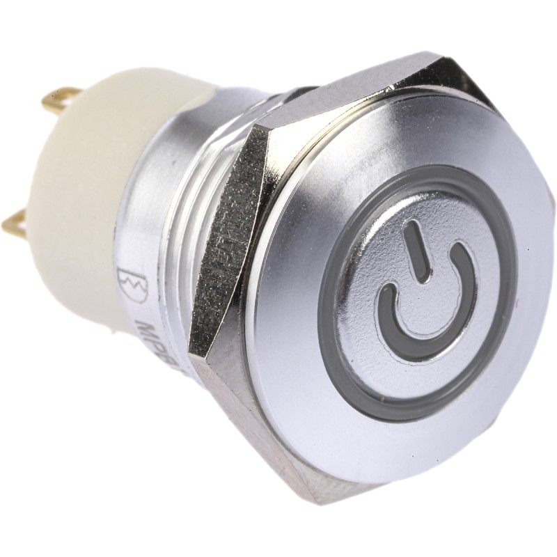 20 pcs - RS PRO Illuminated Push Button Switch, Latching, Panel Mount, 16mm Cutout, SPST, Blue LED, 36V dc, IP67