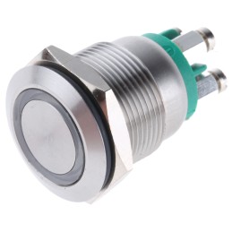 10 pcs - Bulgin MPI002 Series Illuminated Push Button Switch, Momentary, Panel Mount, 19.2mm Cutout, SPST, Green LED, 24V dc,