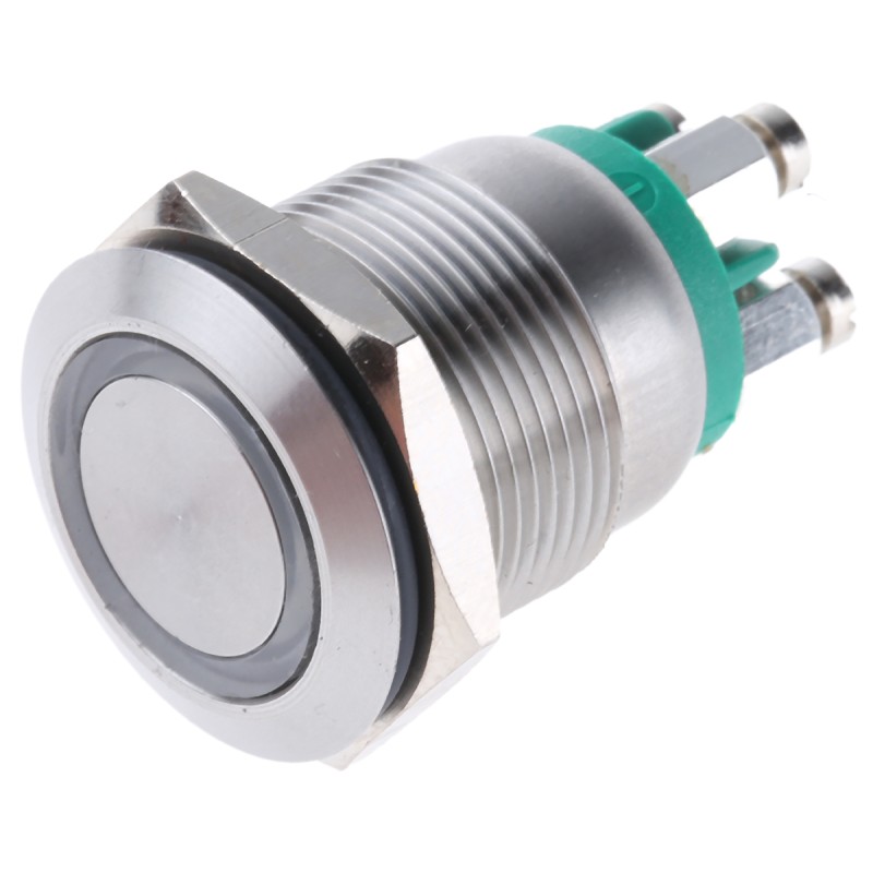 10 pcs - Bulgin MPI002 Series Illuminated Push Button Switch, Momentary, Panel Mount, 19.2mm Cutout, SPST, Green LED, 24V dc,