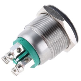 10 pcs - Bulgin MPI002 Series Illuminated Push Button Switch, Momentary, Panel Mount, 19.2mm Cutout, SPST, Green LED, 24V dc,