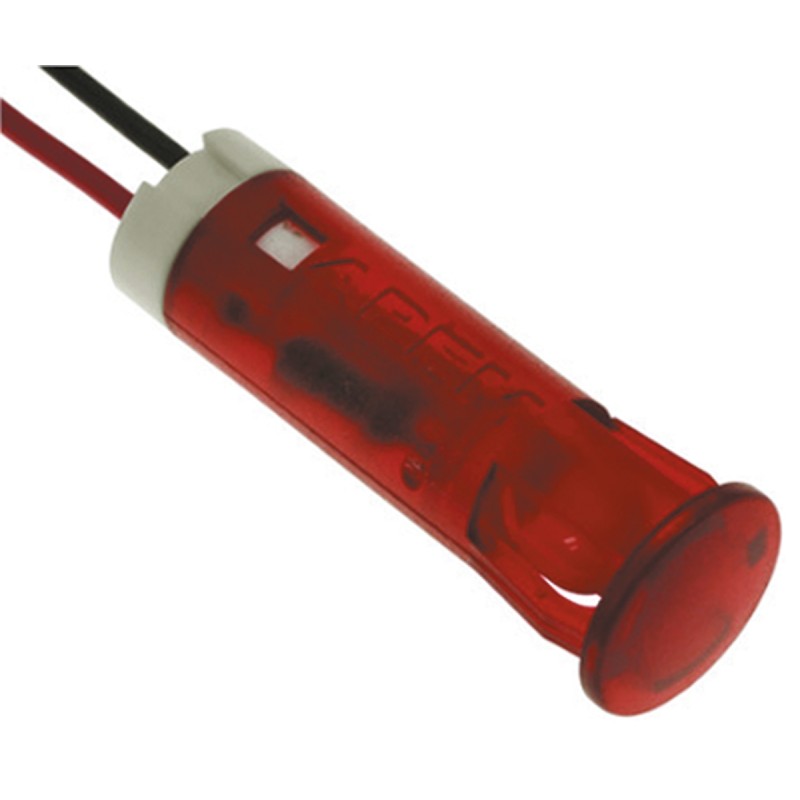 1 pcs - APEM Red Flashing LED Panel Mount Indicator, 12V dc, 8mm Mounting Hole Size, Lead Wires Termination