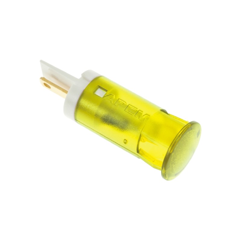 1 pcs - Apem Yellow Panel Mount Indicator, 12V dc, 12mm Mounting Hole Size, Faston, Solder Lug Termination