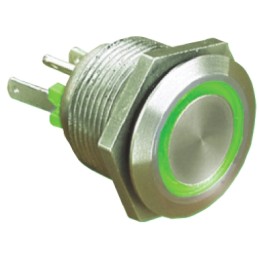 10 pcs - Bulgin MPI002 Series Illuminated Push Button Switch, Momentary, Panel Mount, 19.2mm Cutout, SPST, Green LED, 24V dc,