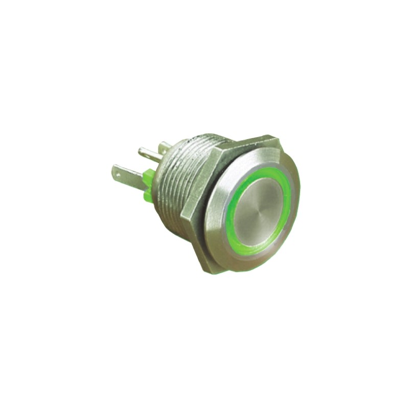 10 pcs - Bulgin MPI002 Series Illuminated Push Button Switch, Momentary, Panel Mount, 19.2mm Cutout, SPST, Green LED, 24V dc,