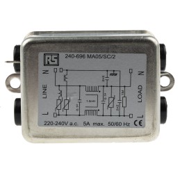 1 pcs - RS PRO 5A 240 V ac 50/60Hz, Chassis Mount RFI Filter, Fast-On
