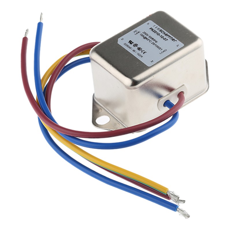 1 pcs - Schaffner, FN2010 10A 250 V ac/dc 0 - 400Hz, Chassis Mount EMI Filter, Wire Lead, Single Phase