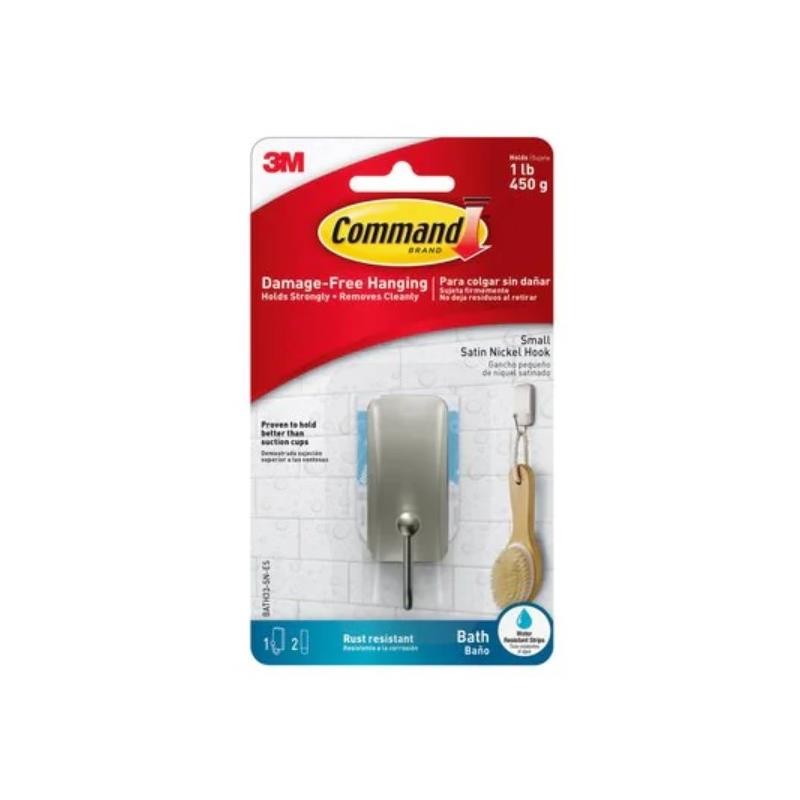 1 pcs : BATH33-SN-ES - COMMAND BATH SMALL HOOK SATIN NI