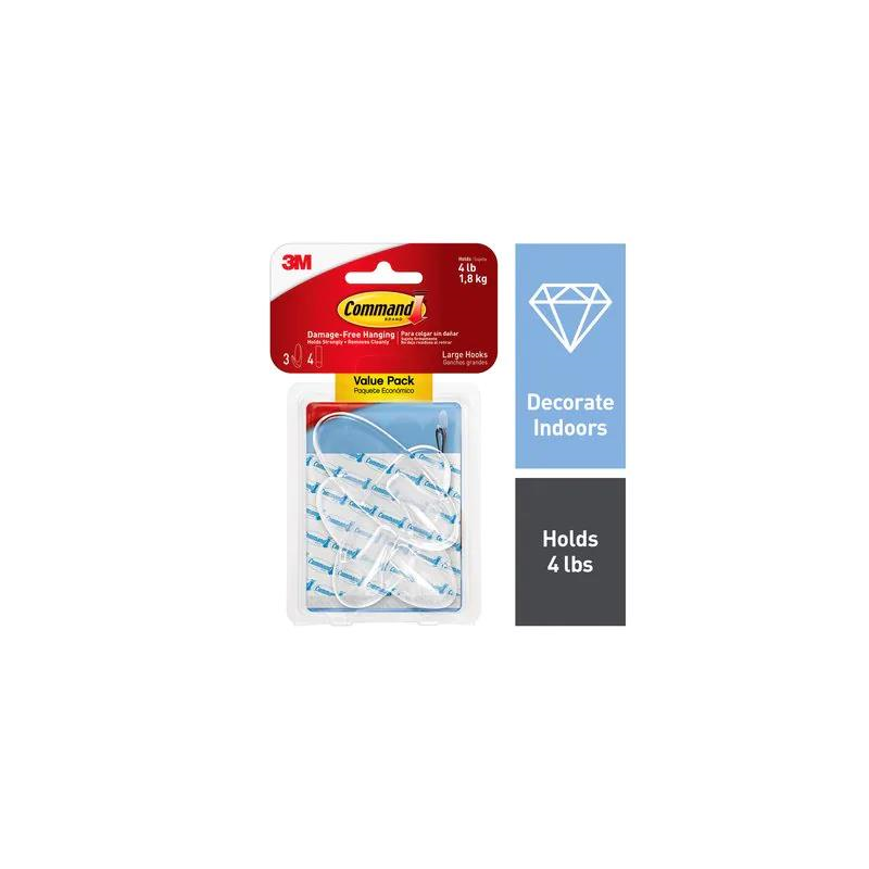 1 pcs : 17093CLR-3AES - COMMAND LARGE CLEAR HOOK WIT