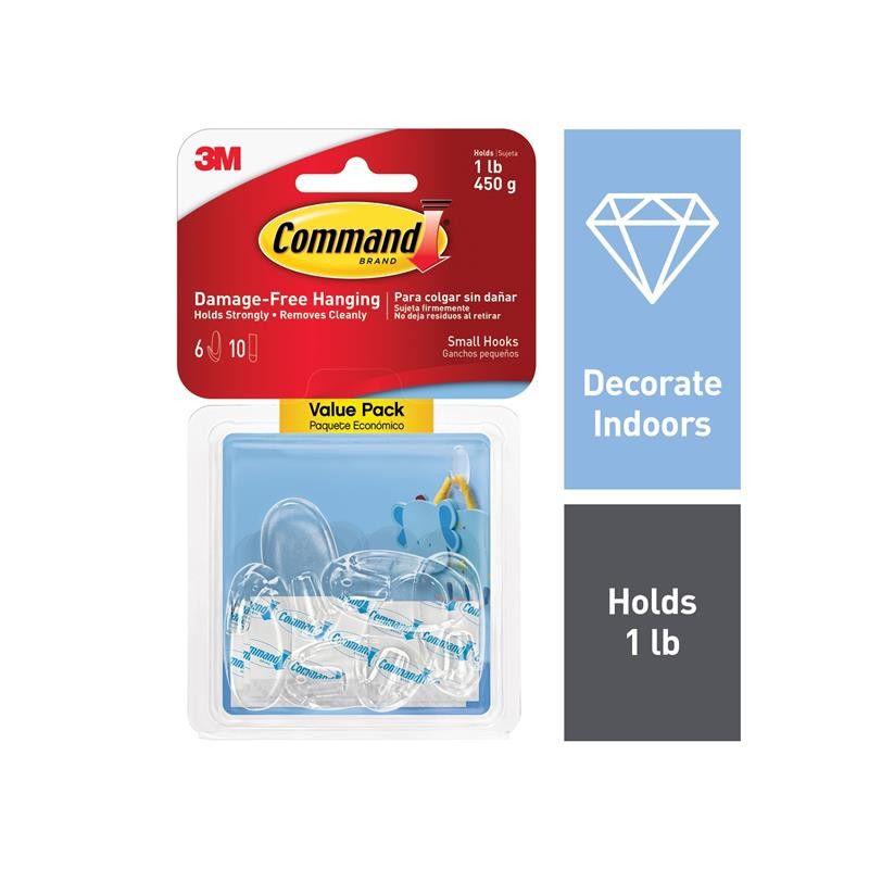 1 pcs : 17092CLR-6ES - COMMAND CLEAR SMALL HOOKS, VALUE