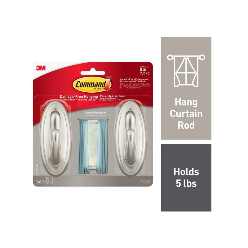 1 pcs : 17053BN-2ES - COMMAND CURTAIN ROD HOOKS, 2 HOO
