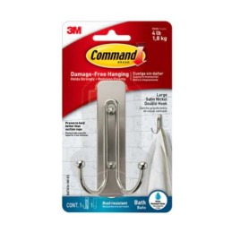 1 pcs : BATH36-SN-ES - COMMAND LARGE DOUBLE BATH HOOK S