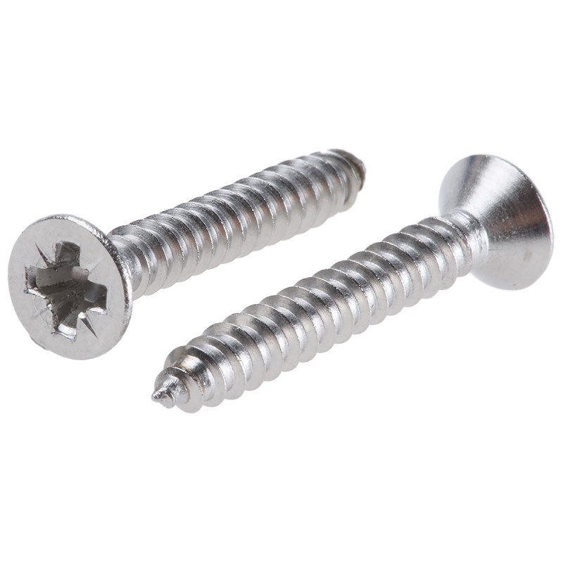1 Bag of 100 - RS PRO Plain Stainless Steel Countersunk Head Self Tapping Screw, N°6 x 1in Long 25mm Long