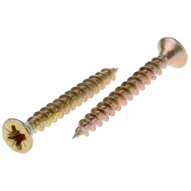 1 Bag of 100 - RS PRO Pozidriv Countersunk Steel Wood Screw Yellow Passivated, Zinc Plated, 4mm Thread, 35mm Length