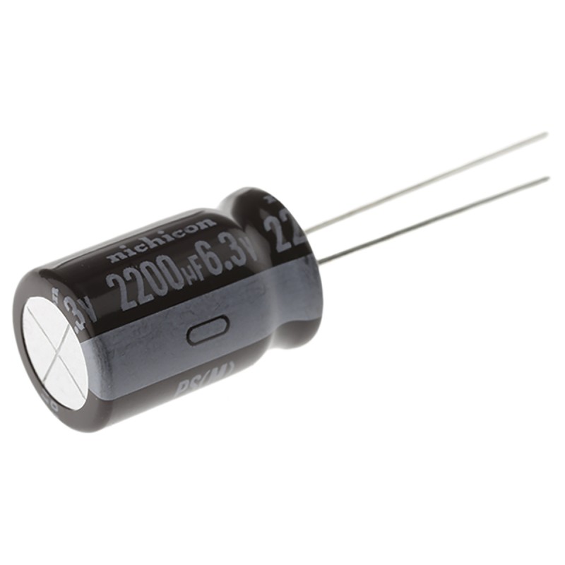100 pcs - Nichicon 2200μF Aluminium Electrolytic Capacitor 6.3V dc, Radial, Through Hole - UPS0J222MHD