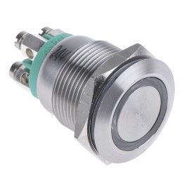 10 pcs - Bulgin MPI002 Series Illuminated Push Button Switch, Momentary, Panel Mount, 19.2mm Cutout, SPST, Green LED, 24V dc,