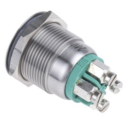 10 pcs - Bulgin MPI002 Series Illuminated Push Button Switch, Momentary, Panel Mount, 19.2mm Cutout, SPST, Green LED, 24V dc,