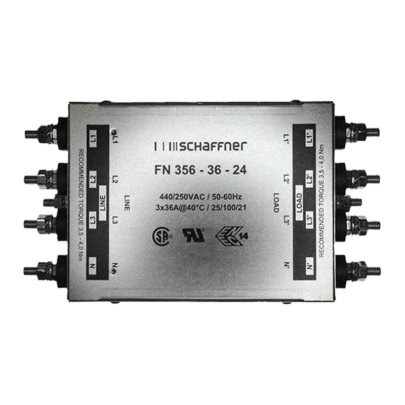 1 pcs - Schaffner, FN356 36A 440/250 V ac 60Hz, Chassis Mount EMI Filter, Tab 3 Phase