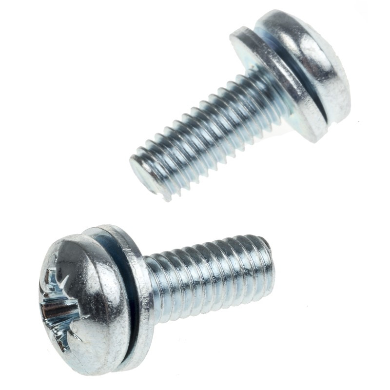 1 Bag of 100 - RS PRO M6 x 16 mmmm Zinc Plated Steel Pan Head Sems Screw, Spring Washer