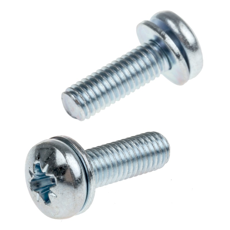 1 Bag of 100 - RS PRO M5 x 16 mmmm Zinc Plated Steel Pan Head Sems Screw, Plain Washer