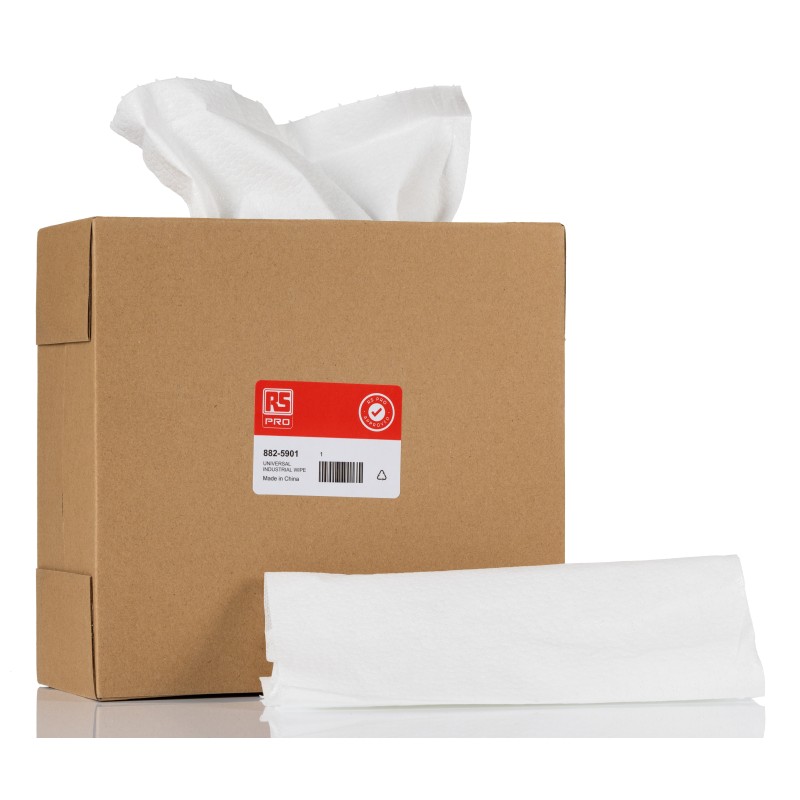 1 pcs - RS PRO White Cloths for Industrial Cleaning, Wet/Dry Use, Box of 120, 425 x 230mm, Single Use