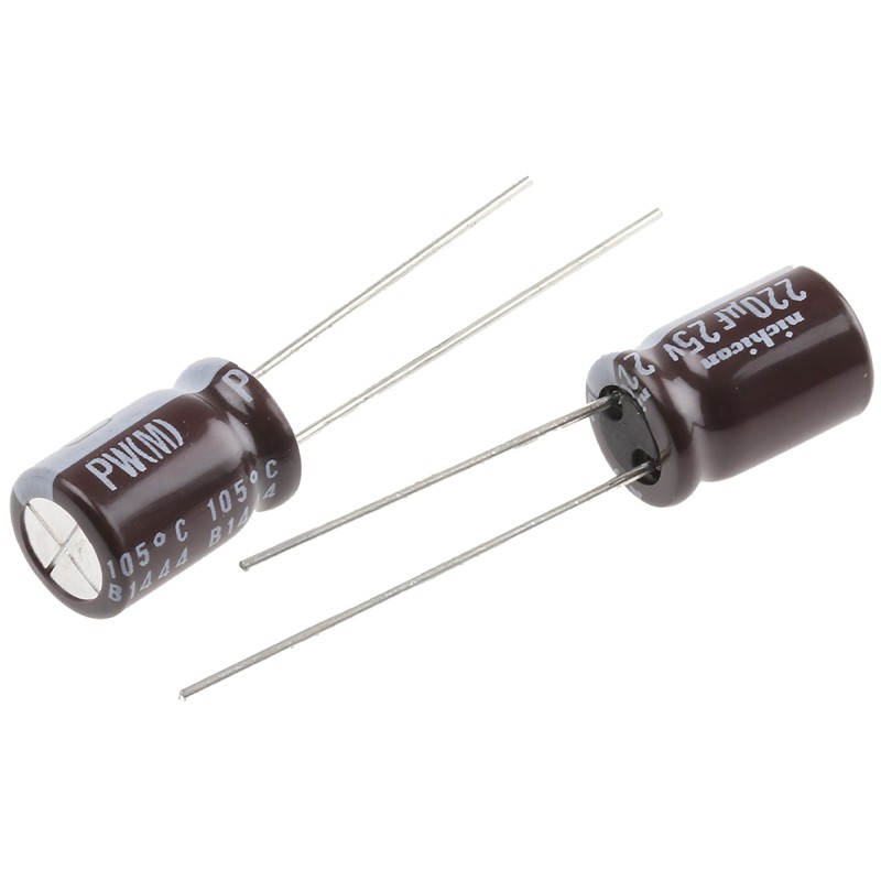 200 pcs - Nichicon 220μF Aluminium Electrolytic Capacitor 25V dc, Radial, Through Hole - UPW1E221MPD