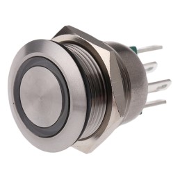 10 pcs - Bulgin MPI002 Series Illuminated Push Button Switch, Momentary, Panel Mount, 19.2mm Cutout, SPST, Green LED, 24V dc,