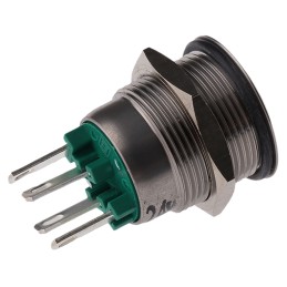 10 pcs - Bulgin MPI002 Series Illuminated Push Button Switch, Momentary, Panel Mount, 19.2mm Cutout, SPST, Green LED, 24V dc,