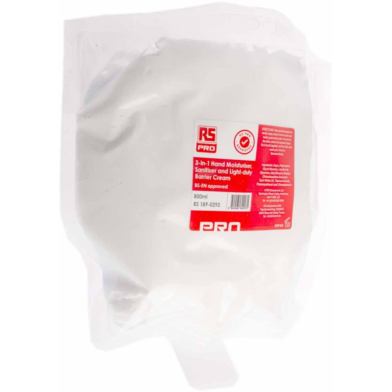 1 pcs - RS PRO 3-In-1 Hand Sanitiser, Moisturiser and Barrier Cream - 800 ml Pouch