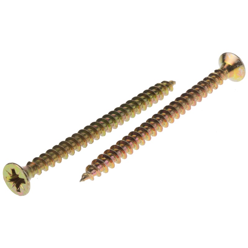 1 Bag of 100 - RS PRO Pozidriv Countersunk Steel Wood Screw Yellow Passivated, Zinc Plated, 4.5mm Thread, 60mm Length