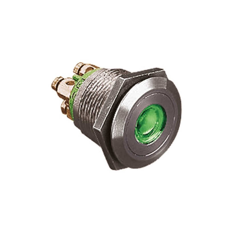 10 pcs - Bulgin MPI001 Series Illuminated Push Button Switch, Momentary, Panel Mount, 19.2mm Cutout, SPST, Green LED, 24V dc,