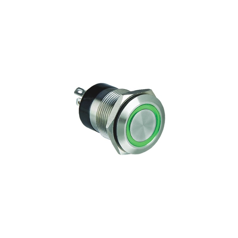 10 pcs - Bulgin MPI002 Series Illuminated Push Button Switch, Momentary, Panel Mount, 19.2mm Cutout, SPST, Green LED, 24V dc,