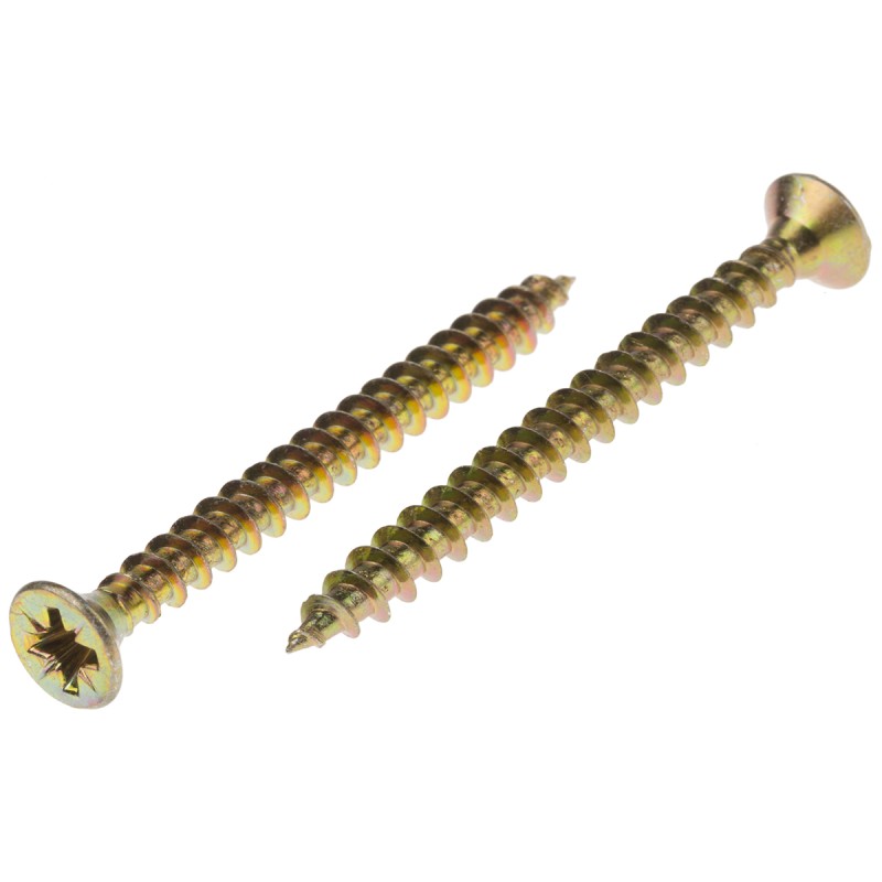 1 Bag of 100 - RS PRO Pozidriv Countersunk Steel Wood Screw Yellow Passivated, Zinc Plated, 4.5mm Thread, 50mm Length