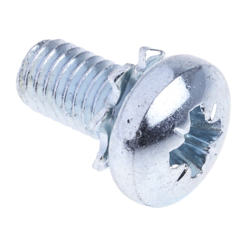 1 Bag of 100 - RS PRO M5 x 10 mmmm Zinc Plated Steel Pan Head Sems Screw, External Tooth Washer