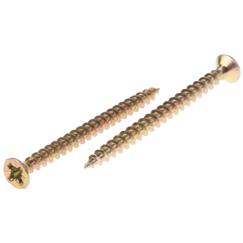 1 Bag of 100 - RS PRO Pozidriv Countersunk Steel Wood Screw Yellow Passivated, Zinc Plated, 3.5mm Thread, 45mm Length