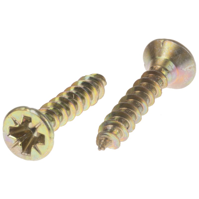 1 Bag of 100 - RS PRO Pozidriv Countersunk Steel Wood Screw Yellow Passivated, Zinc Plated, 3.5mm Thread, 20mm Length
