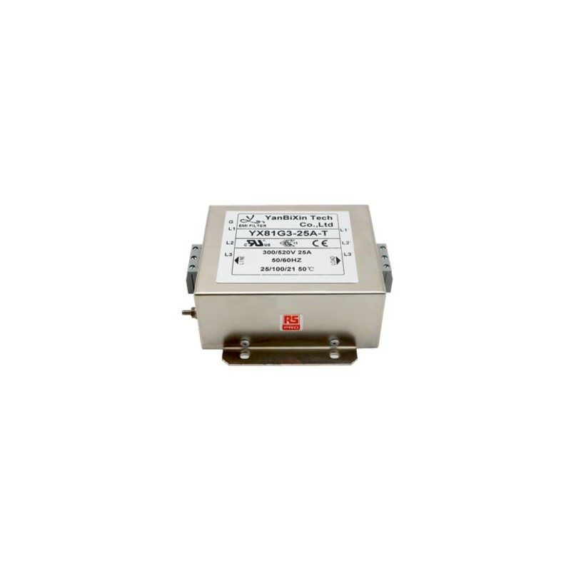 18 pcs - RS PRO 25A 300/520 V ac 50/60Hz, Chassis Mount Power Line Filter, Terminal Block 3 Phase
