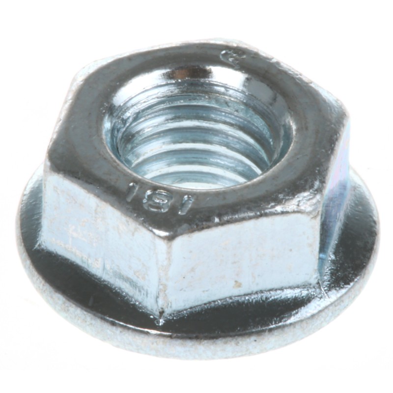 1 Bag of 100 - RS PRO, Bright Zinc Plated Steel Flanged Hex Nut, DIN 6923, M6