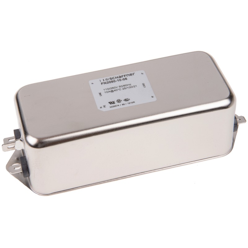 20 pcs - Schaffner, FN2080 10A 250 V ac/dc 400Hz, Chassis Mount EMI Filter, Fast-On