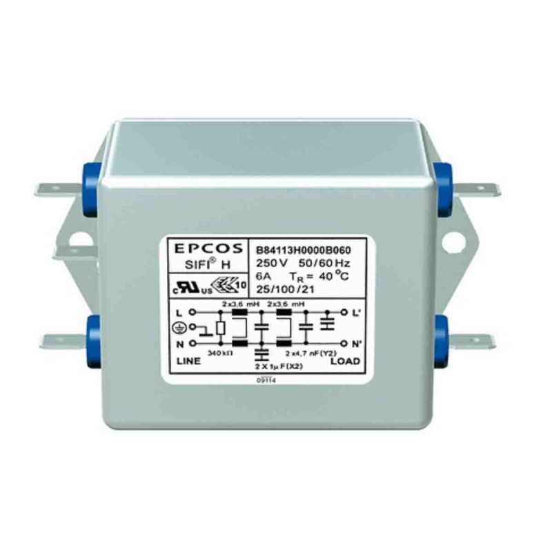 24 pcs - EPCOS, B84113H 6A 250 V ac/dc 50 - 60Hz, Chassis Mount EMC Filter, Tab, Single Phase