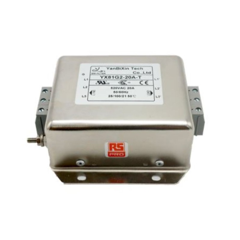 28 pcs - RS PRO 20A 300/520 V ac 50/60Hz, Chassis Mount Power Line Filter, Terminal Block 3 Phase
